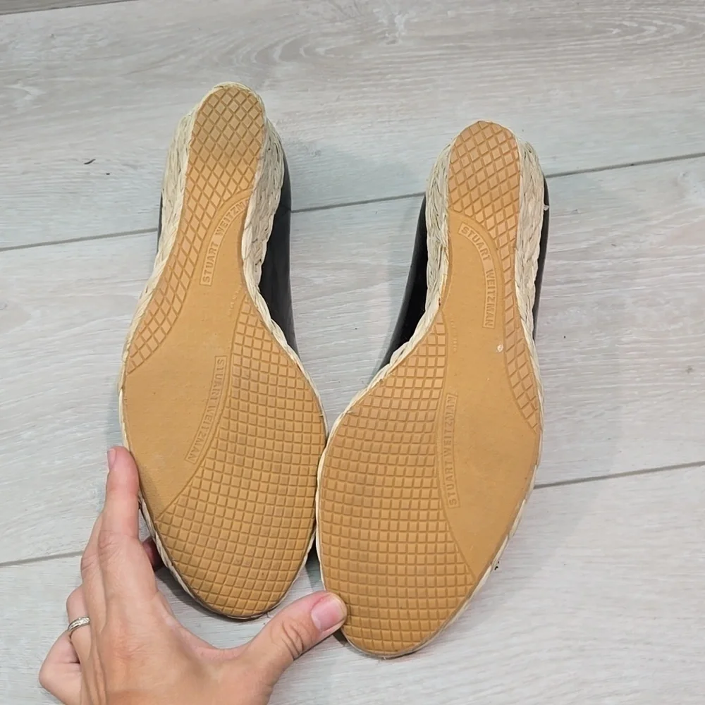 Stuart Weitzman Women Leather Espadrille Wedge Open Toe Sandals shoes sz 9.5M
